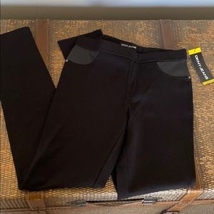DKNY pull on skinny jeans in black leather details